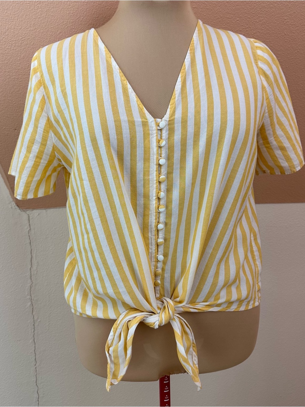 Madewell Agency Tie-Front Button Top in Pompano Stripe Size Large Lightweight